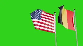 United States and Belgium Flags Waving Animation Together on Green Screen