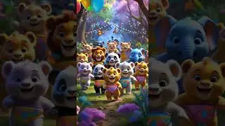 Cartoon style baby animals including a baby elephant, lion, and panda