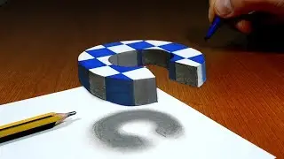 3D Trick Art on Paper, Floating chess, Letter C