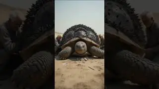 An elderly man helping a giant turtle covered in painful barnacles