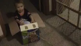 Caleb in a box sled