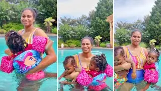 Kinigra Deon enjoying Swimming with her Cute Children's | The Krown Family