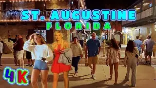 Oldest City St. Augustine Night Walk, Florida USA 4K - UHD