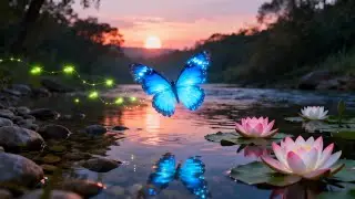 Soft Piano Relaxation with Gentle Water and Butterflies Over Natural Stones