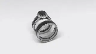 Lanyjewelry.com Black Pear CZ Stainless Steel Couples Ring Set