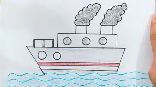 Very simple ship drawing, Ship drawing very easy, Draw a ship in water, How to draw ship very easy