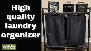 Laundry Hamper basket, Laundry Sorter with 2 Removable Bags, Shelf, Metal Frame, Rustic Brown Black