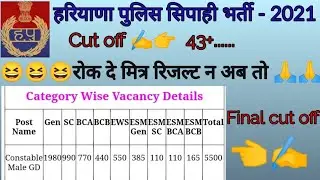 HSSC MALE CONSTABLE CUT OFF 2021/ haryana police male constable written exam result