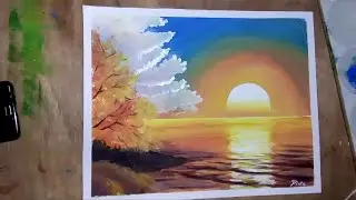 Rising sun | simple landscape with Poster Colour