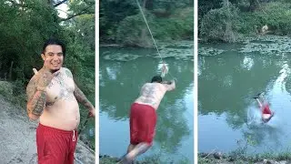 Hilarious Rope Swing Fail