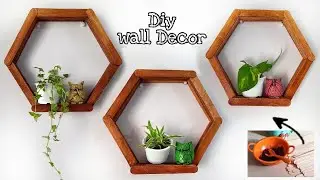 DIY Honeycomb Shelves | Hexagon shelves | DIY wall shelf using popsicle stick | wall decor