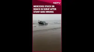 Gujarat News | Mercedes Stuck On Beach In Surat After Stunt Goes Wrong