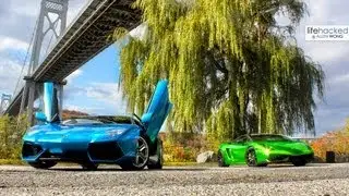 Lamborghini Aventador vs Chrome Green Gallardo - Loud Start Up & Revs