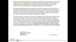 THE APA wants OUT of NATIoNAL security INTERRoGATIONS