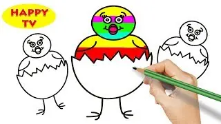 Colorful Chicks Funny Drawing and Coloring for Kids - Coloring Pages