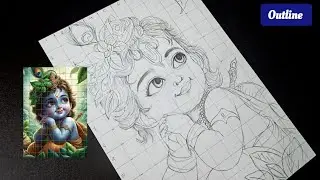Bal Krishna Drawing How to Draw Lord krishna With Grid Method Step by step Tutorial