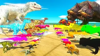 Indominus rex VS Cerberus | Dinosaurs Fights Colorful Animals - Animal Revolt Battle Simulator