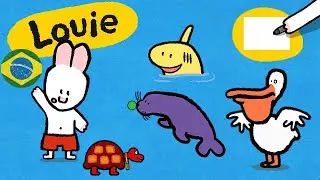 Louie, desenhe me 🎨 ✐ Animais à beira-mar ✐ | Desenhos animados para crianças