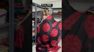 Black with red bandini Modal silk saree. Order on www.naaristory.com or Whatsapp at 8793375670