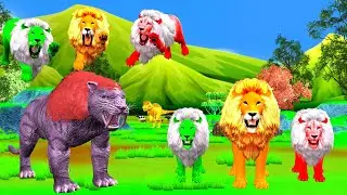 जंगल में तीन रंगीन शेर भाई और सेबर टूथ टाइगर का आतंक और डायनासोर | Rangeen Sher | Moral Story