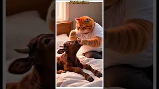 Cat with cow friends 🐱🐮 subscribe for more new video 😻 #cat #petsiestime #catplay #mycat #shorts