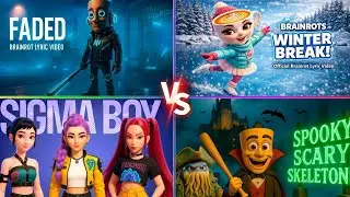 Epic AI Showdown: Faded Cyborg vs Winter Coffee Hero and Sigma Girls in Spooky Arena Battle