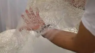 Tulle Floccato Glitter Dis H acqua Bianco Oro mondo tessuto