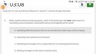 US CMA unit 15 question answer subunits 1  variance analysis overview