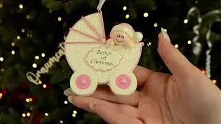 Ornaments by Elves: Personalized Pink Vintage Baby Stroller Ornament OBE-rm917G
