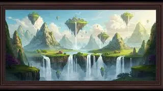 Framed Art Background: Floating Realms - Analyzing a Fantasy Landscape with Waterfalls