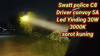 Senter swatt police C8 upgrade driver 5A led Yinding 30W sorot kuning untuk kehutan