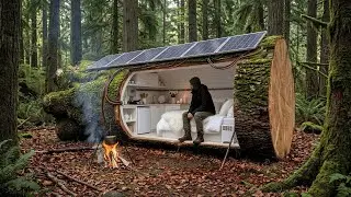 Building a house in the forest ASMR   This man built a mini house inside a tree trunk by himself