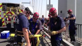 Rescue training on the cable bridge
