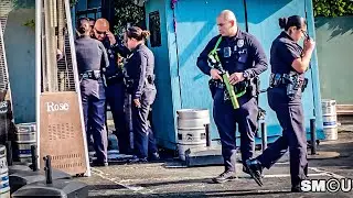 𝗪𝗘𝗔𝗣𝗢𝗡𝗦 𝗗𝗥𝗔𝗪𝗡: LAPD Conducts Safety Sweep at Former Rose Cafe in Venice After Trespassing Report
