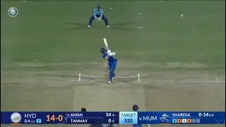 6️⃣4️⃣4️⃣6️⃣4️⃣ A fiery start to Hyderabad's run chase in thevery first over, courtesy of Aman Rao