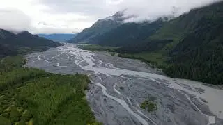 Drone Aerial Tour of Resurrection River, Outwash Plains of Exit Glacier