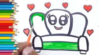 HOW TO DRAW SOFA | Cute Sofa Drawing, Painting and Coloring for Kids & Toddlers