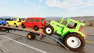 Flatbed Truck Mcqueen | Transportation with Truck - Pothole vs Car #14 BeamNG drive
