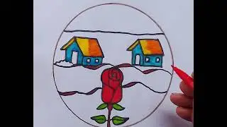 Beautiful pencil drawing flower and blue lake green Grass #bestscenery #easydrawing 
