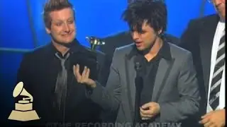 Green Day accepting the GRAMMY for Record of the Year at the 48th GRAMMY Awards | GRAMMYs