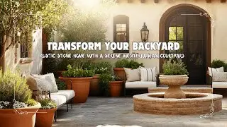 Transform Your Backyard: Rustic Stone Home with a Serene Mediterranean Courtyard