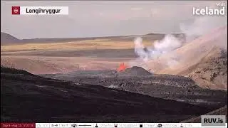 Aug 12 2022: New Iceland volcano fissure - lava fountain throws lava chunks in the air