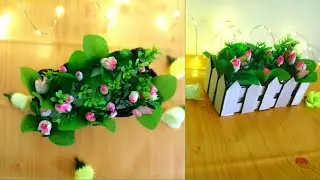 How to make tissue paper flowers/🌷rose buds and fence vase from cardboard#HaveFuNn