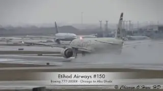 Extreme Wind & Rain Heavy Boeing 777 Takeoff - Etihad #150 - Chicago O'Hare Plane Spotting