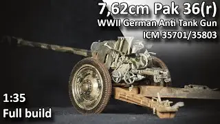 WWII German Anti Tank Gun 7.62 cm Pak 36(r) 1:35 ICM № 35803 / 35701  Full Build