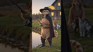gato de bota pescando ao lado de sua fam&iacute;lia Puss in Boots fishing alongside his family. #comida