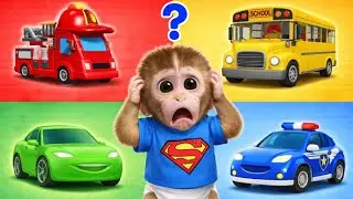 Cute Monkey BunBun Drives a Monster Truck, Rescues His Duck Friend & Plays Hot Wheels🐵 🦆