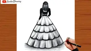Easy drawing with pencil traditional girl || Beautiful pencil drawing girl back side