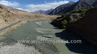 The landscape of the cold desert along Indus river in Leh | Aerial view