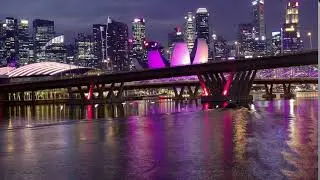 Benjamin Sheares Bridge and Night Skyscrapers of Singapore